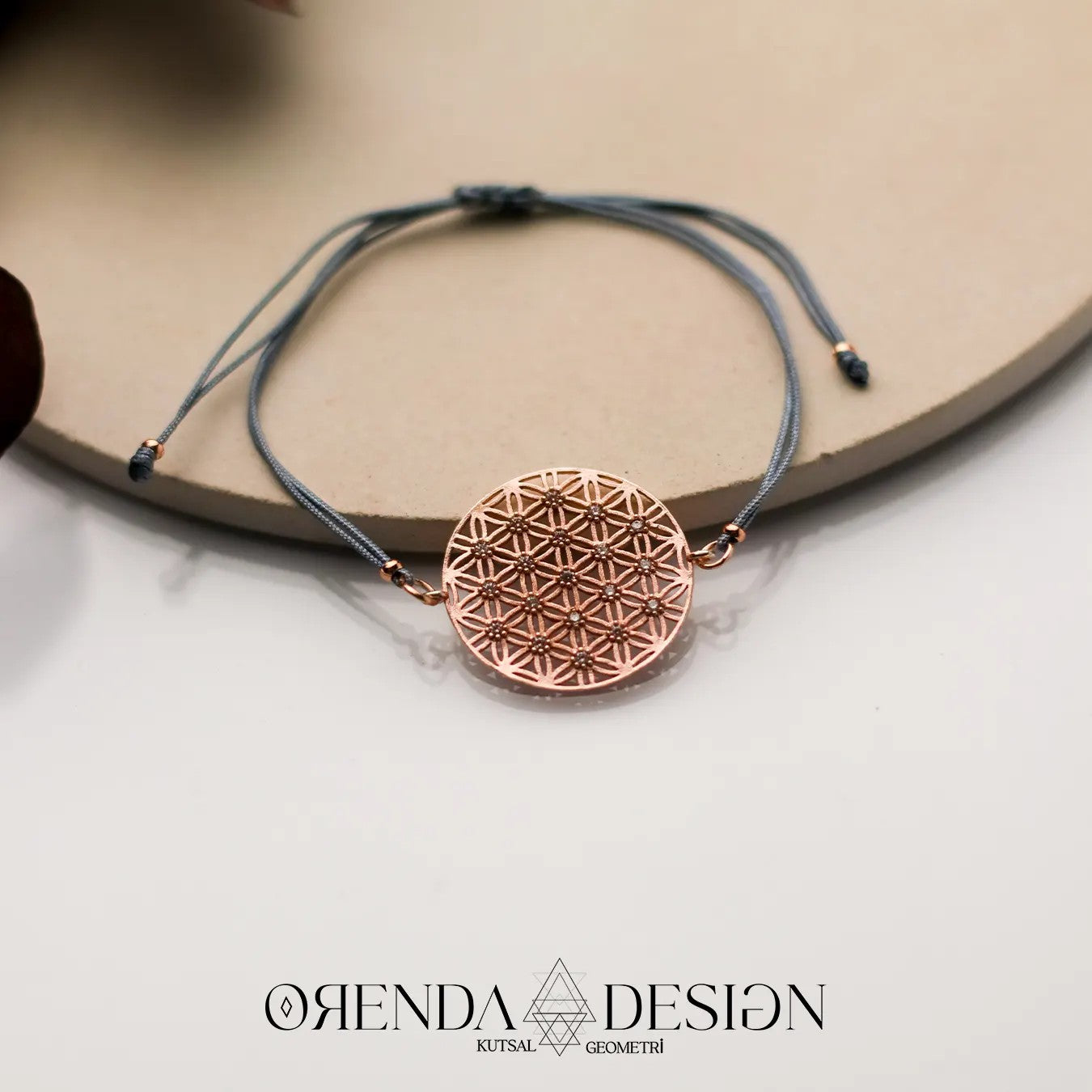 Rose Flower of Life Bracelet Blue Gray Thread