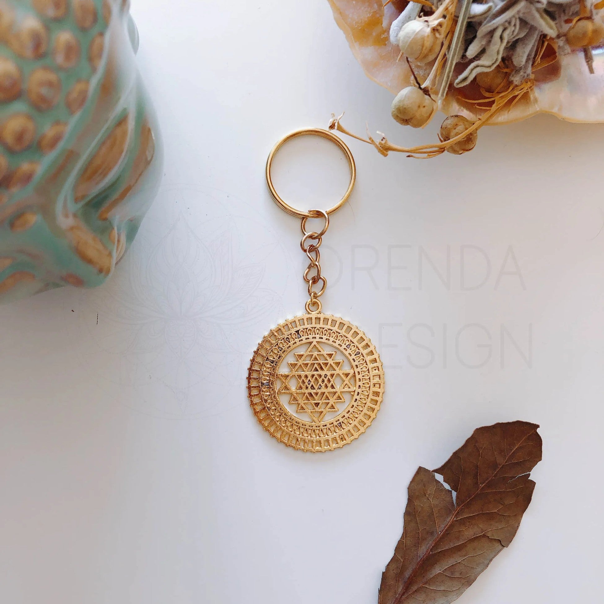 Gold Sri Yantra Keychain