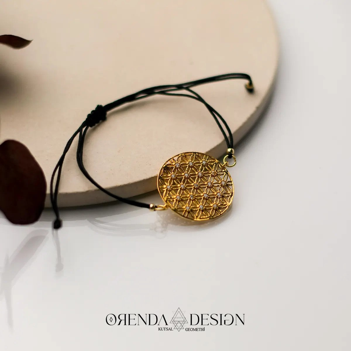 Gold Flower of Life Bracelet with Black Thread