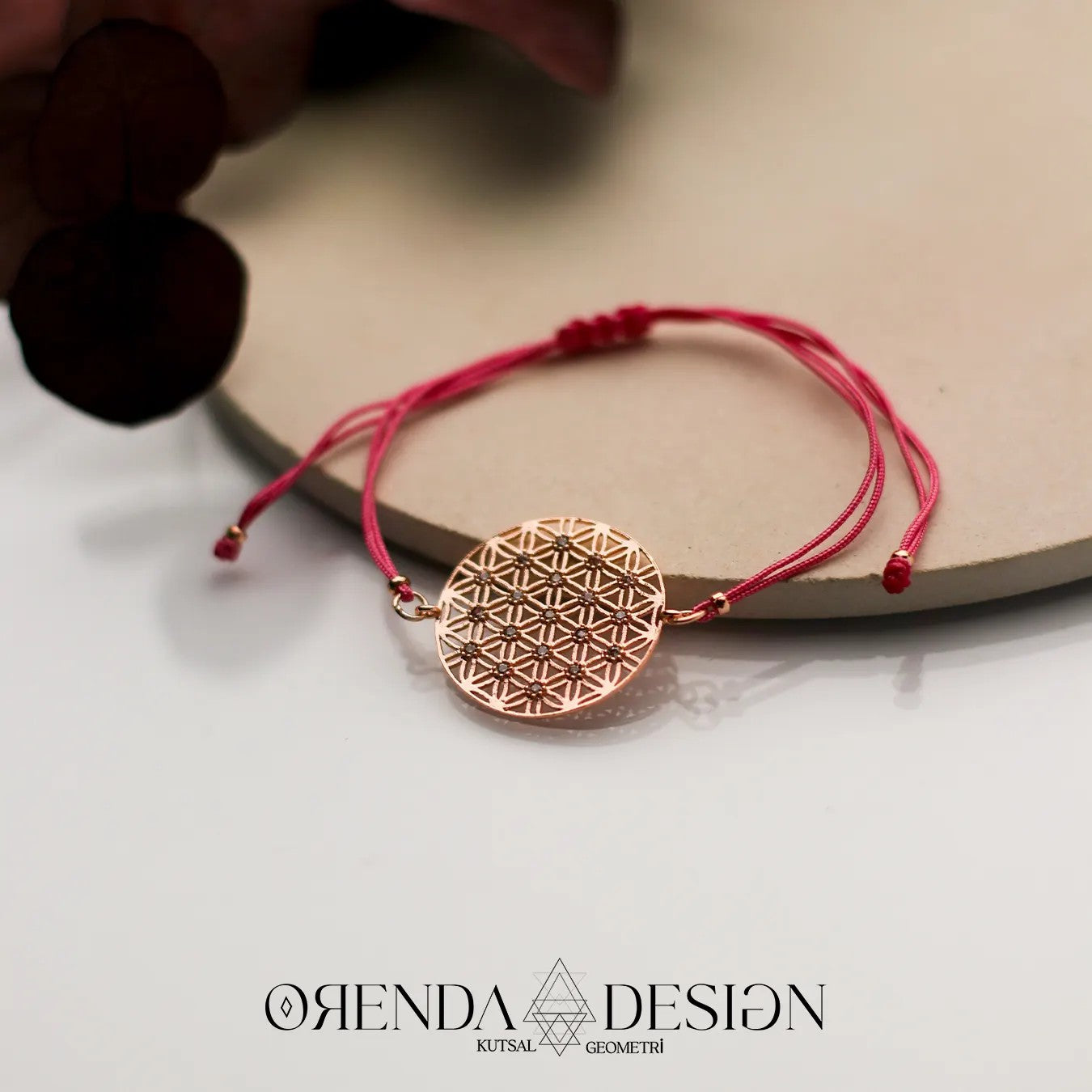 Rose Flower of Life Bracelet with Burgundy Rope