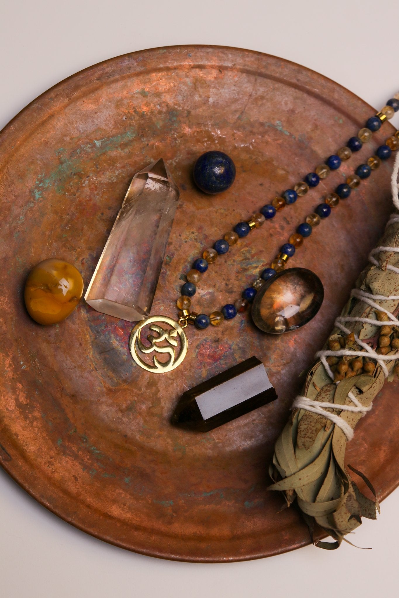 Abundance-Prosperity and Balance - OM(Aum) - Citrine - Lapis Lazuli Natural Stone Necklace