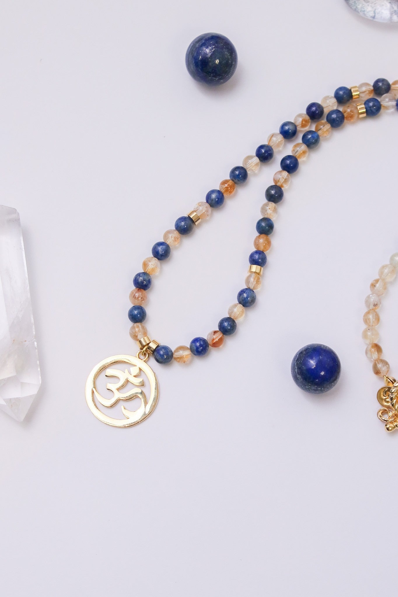 Abundance-Prosperity and Balance - OM(Aum) - Citrine - Lapis Lazuli Natural Stone Necklace