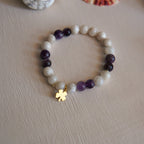 Amethyst - Moonstone and Clover Symbol Natural Stone Bracelet - WATER ELEMENT