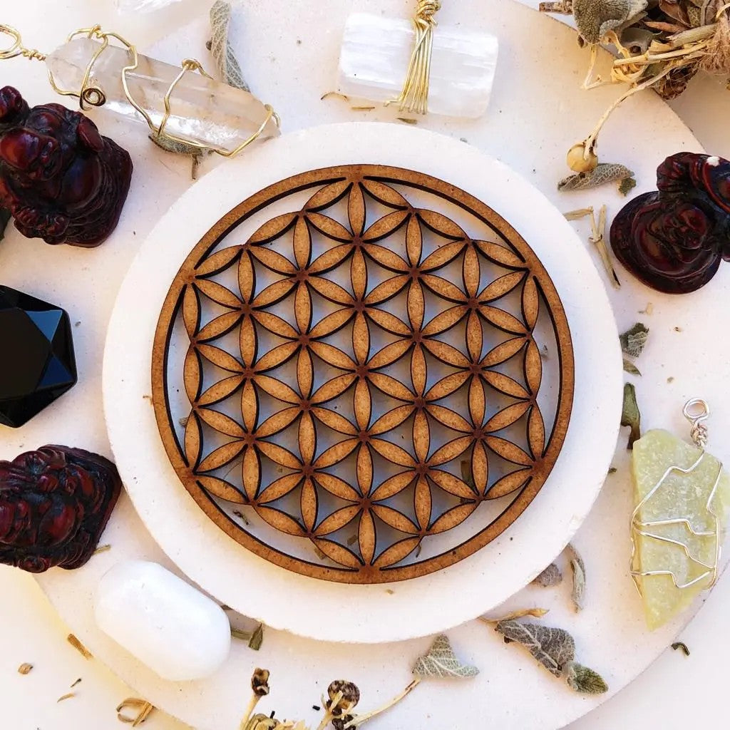 Flower of Life Glass Wooden No:2