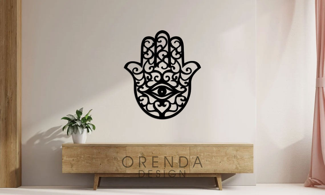 HAMSA (HAND OF MOTHER FATMA) - Painting Wood - Black 