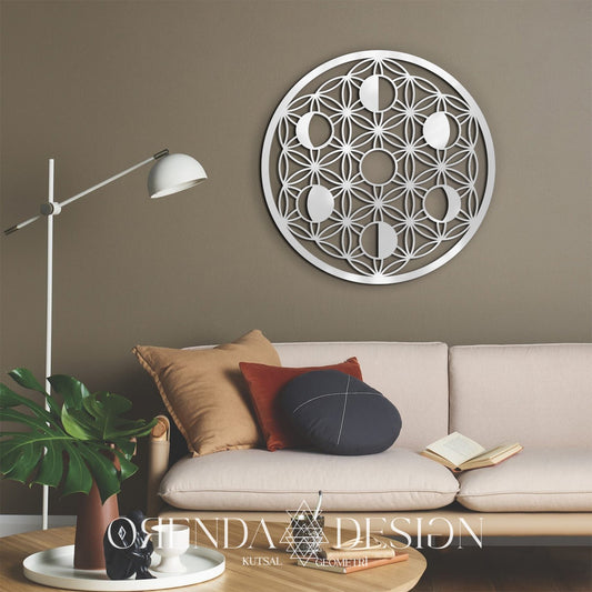 Silver Plexiglass FLOWER OF LIFE (MOON PHASES)