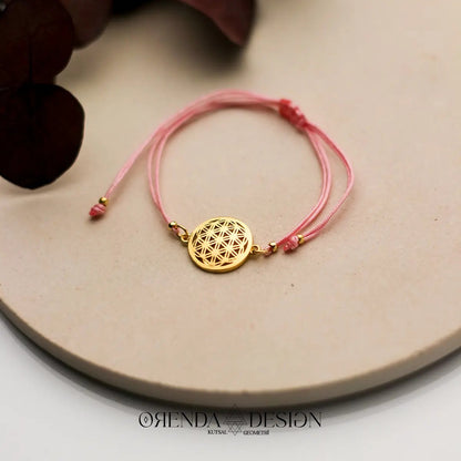 Gold Flower of Life Bracelet Pink String No.2