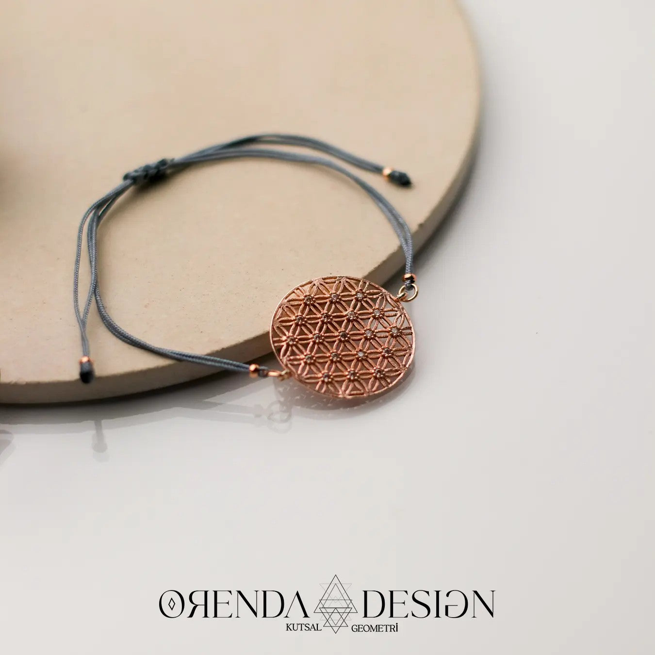 Rose Flower of Life Bracelet Blue Gray Thread