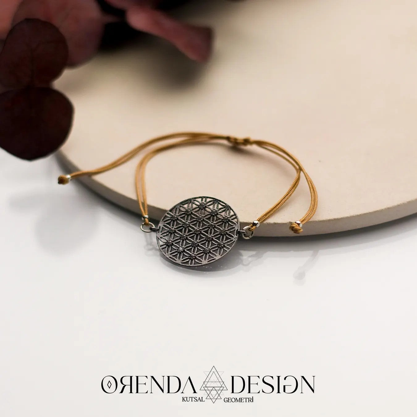 Gray-Silver Flower of Life Bracelet with Brown Thread