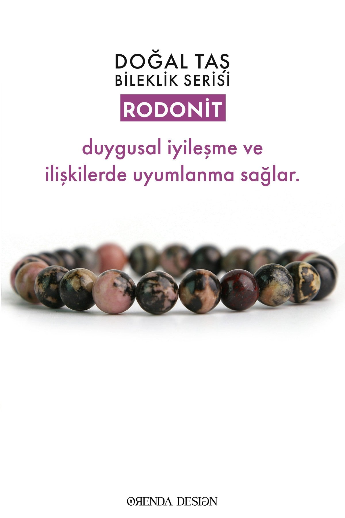 Rodonit Doğal Taş Bileklik (Duygusal denge ve Dengeli İlişkiler)