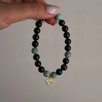 Obsidian - Aquamarine and Eye of Horus Symbol Natural Stone Bracelet - WATER ELEMENT
