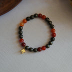 Pyrite - Red Agate and Bird Symbol Natural Stone Bracelet - FIRE ELEMENT