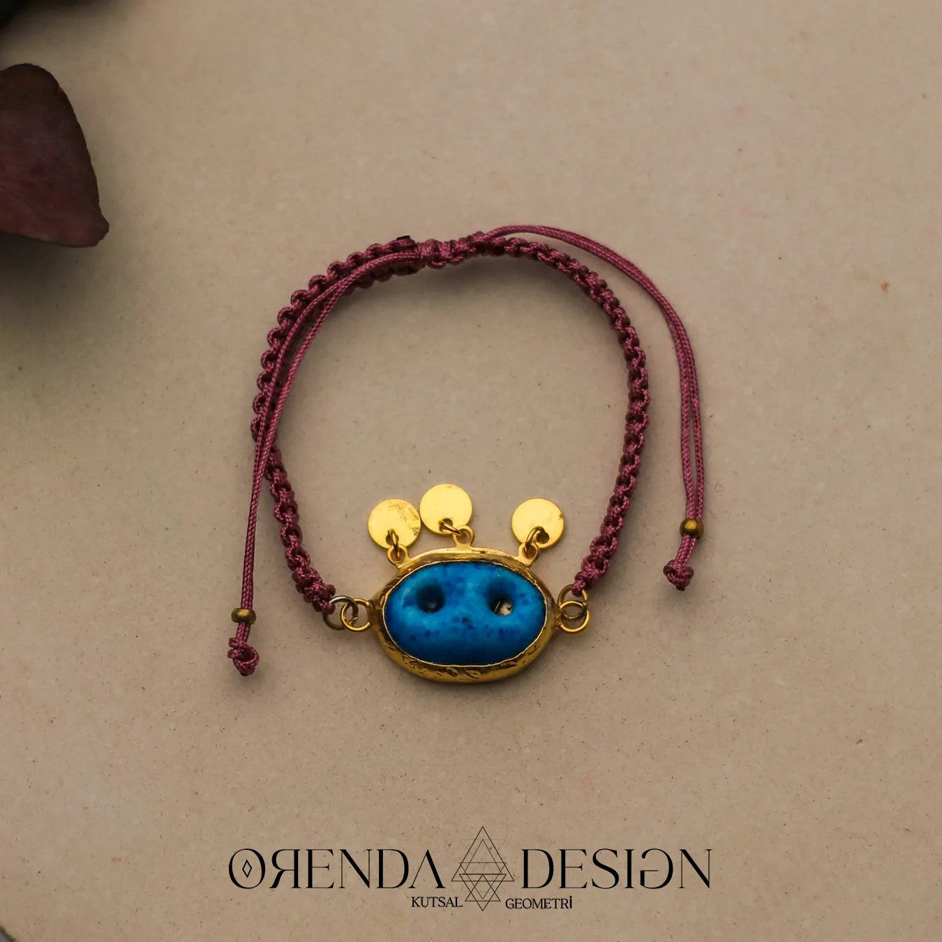 Gold SYRIAN Bracelet with Claret Red Rope