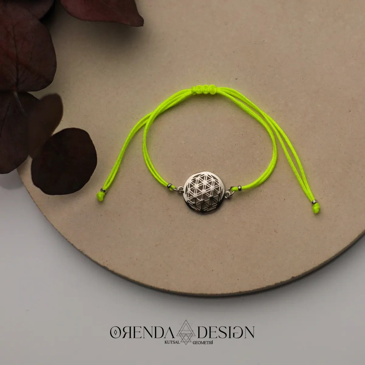 Silver Flower of Life Bracelet Green Thread No.2