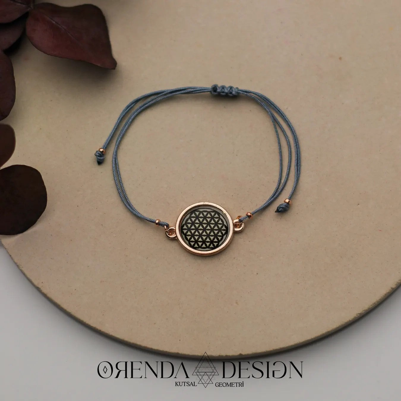 Rose Flower of Life Bracelet Blue Thread Epoxy