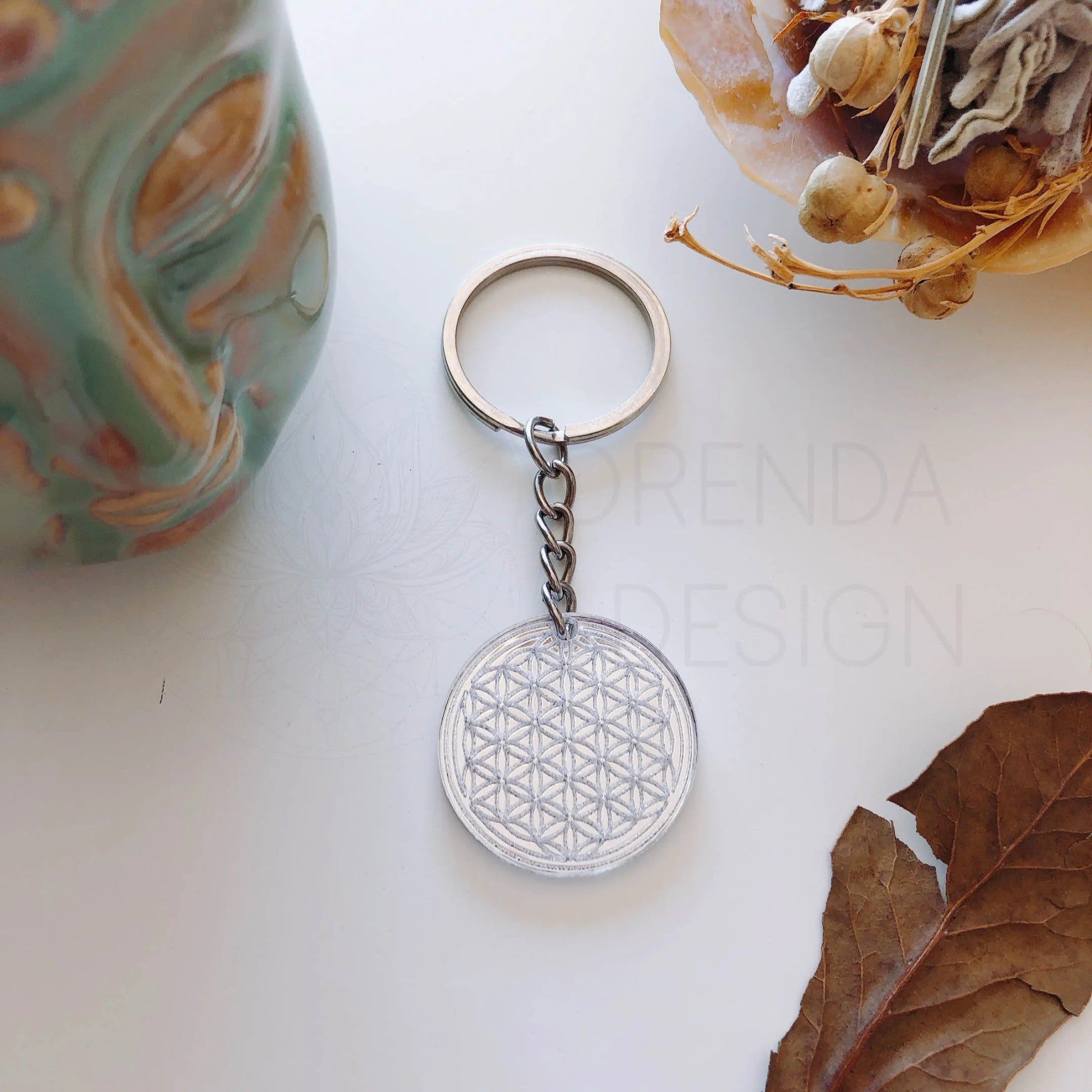 Flower of Life Plexiglass Keychain 3 cm Silver