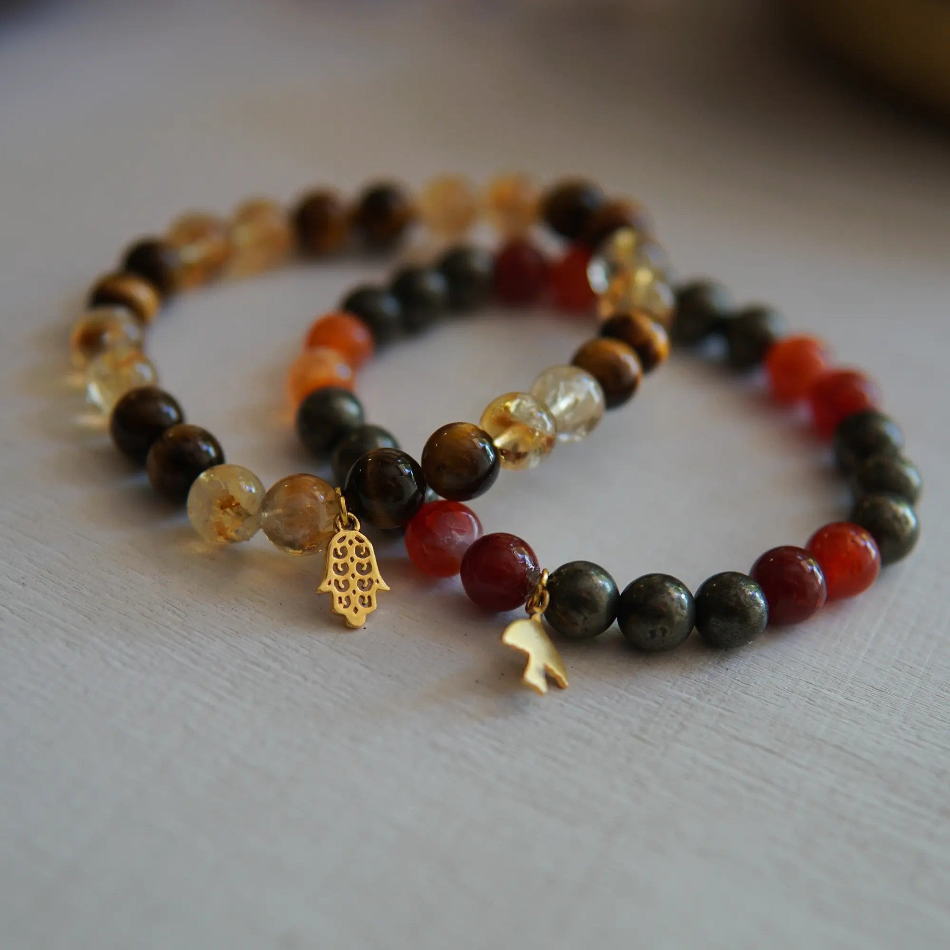 Fire Element Natural Stone Bracelet Set - Aries, Leo and Sagittarius