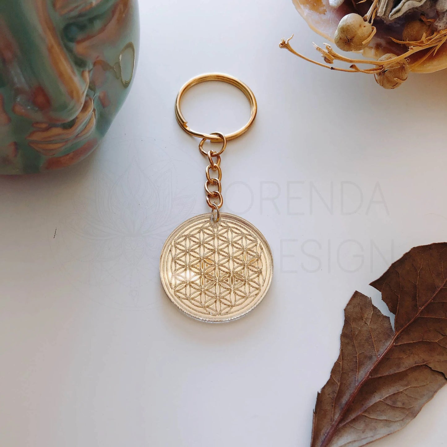 Flower of Life Plexiglass Keychain 3 cm Gold