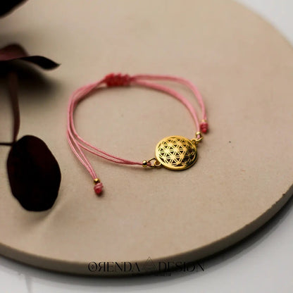 Gold Flower of Life Bracelet Pink String No.2