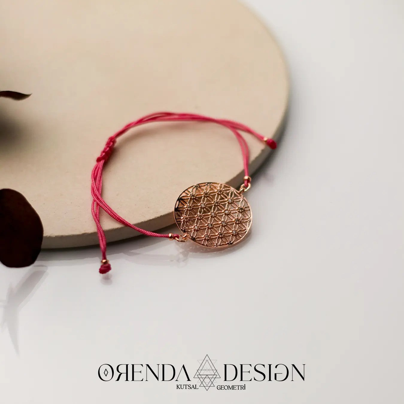 Rose Flower of Life Bracelet with Burgundy Rope