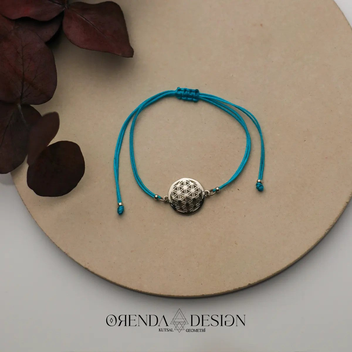 Silver Flower of Life Bracelet Blue Thread No.2