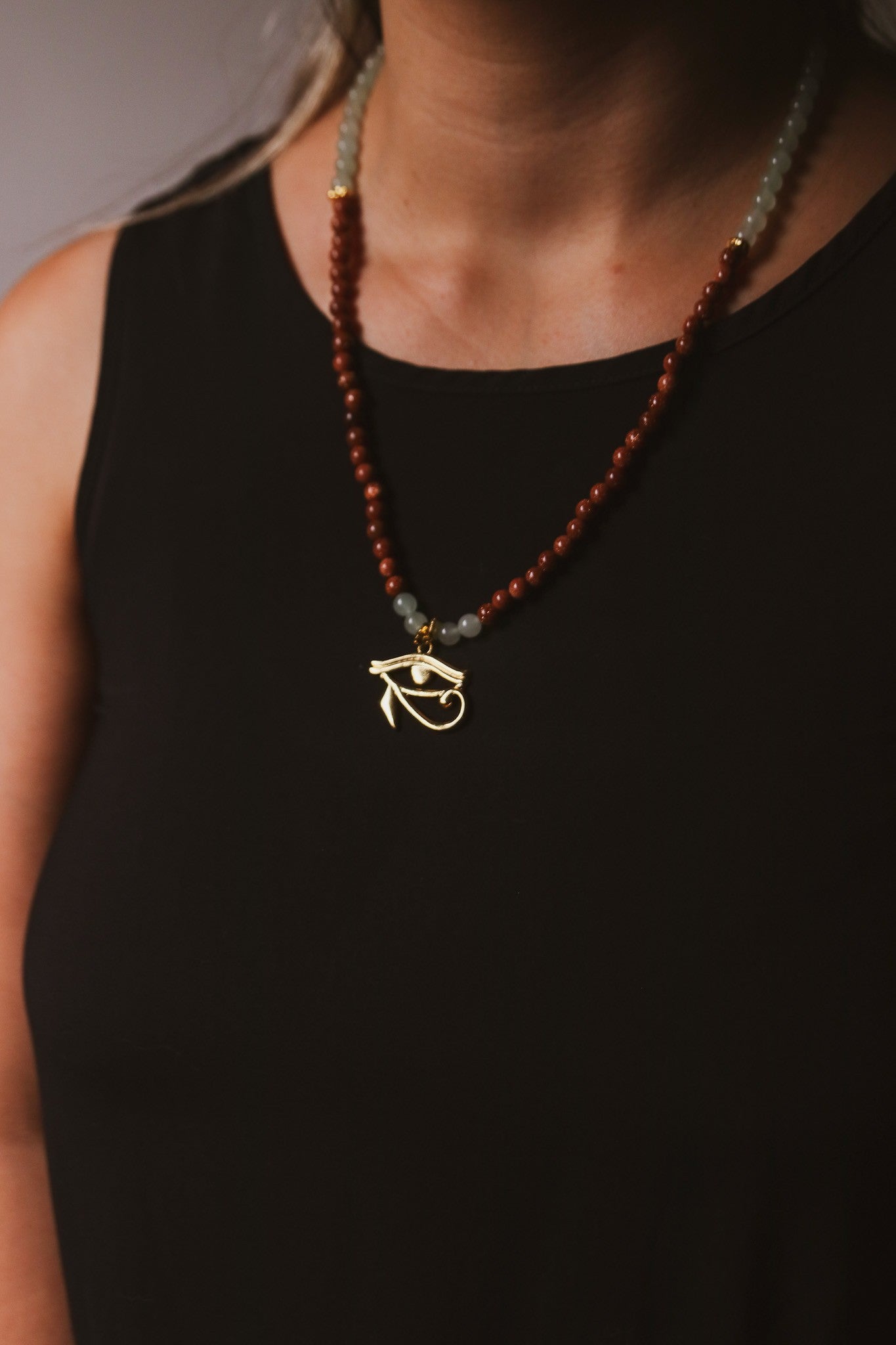 PROTECTION - Eye of Horus - Star Stone - Green Aventurine Natural Stone Necklace