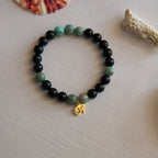 Obsidian - Aquamarine and Eye of Horus Symbol Natural Stone Bracelet - WATER ELEMENT