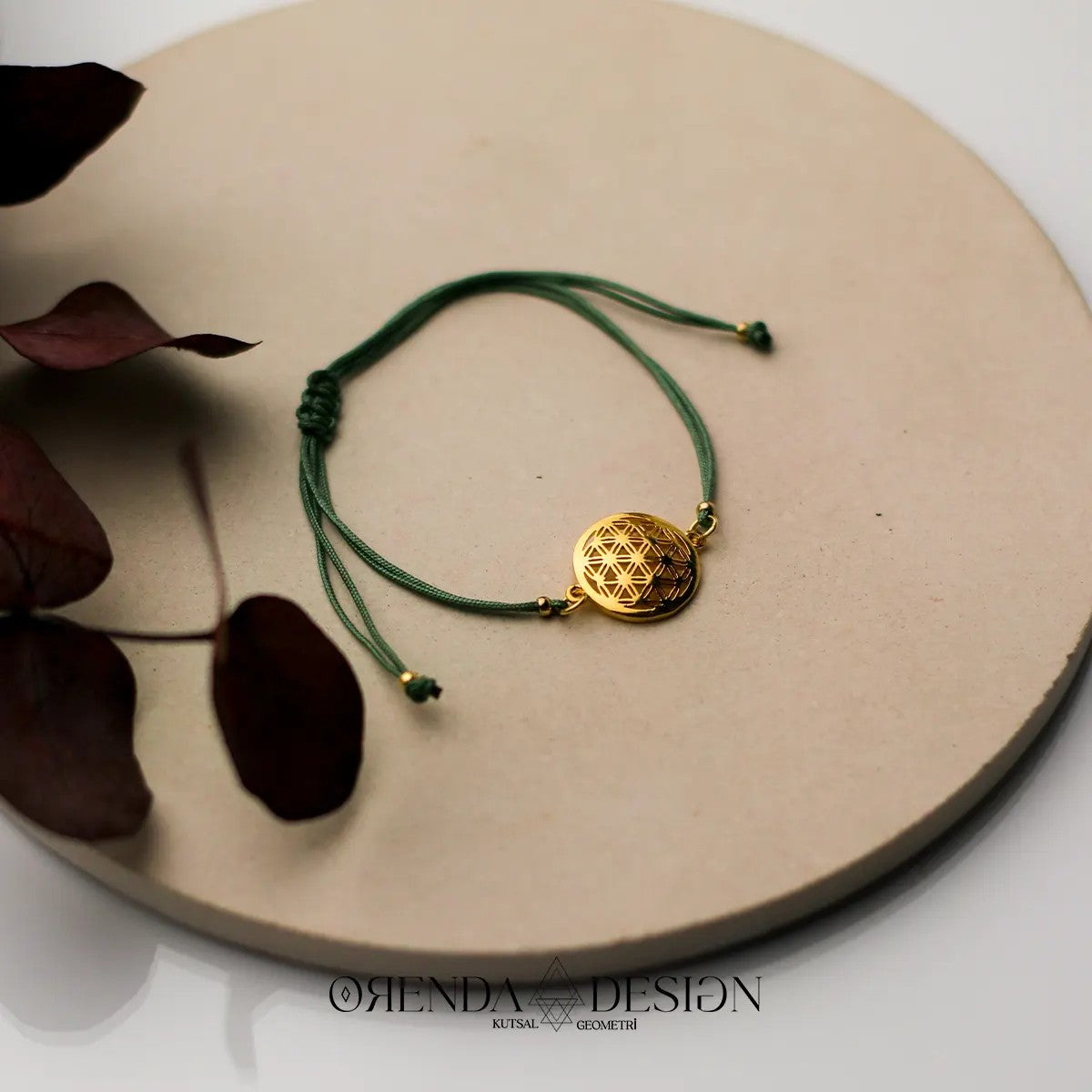 Gold Flower of Life Bracelet Green Thread No.2