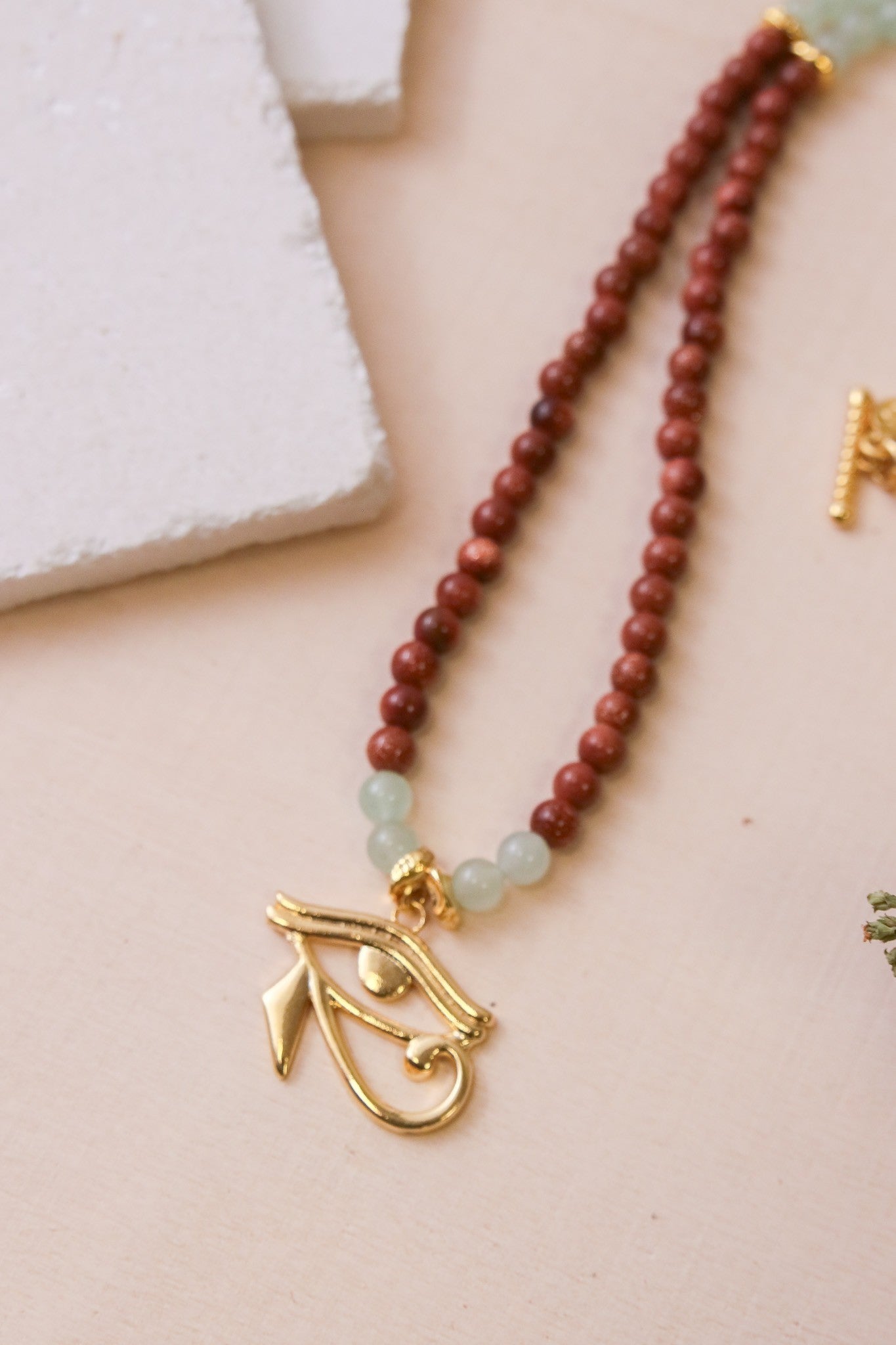PROTECTION - Eye of Horus - Star Stone - Green Aventurine Natural Stone Necklace