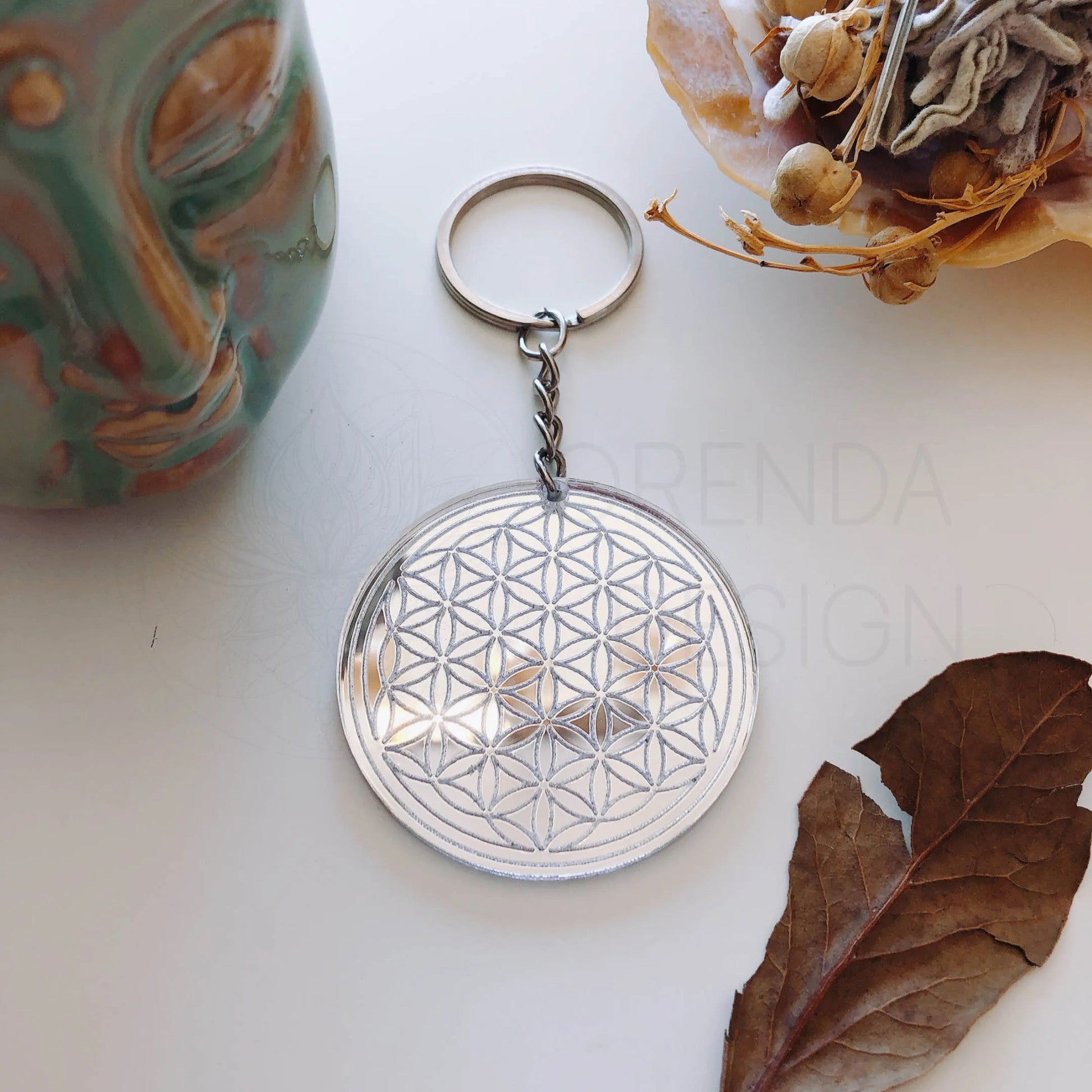 Flower of Life Plexiglass Keychain 5 cm Silver