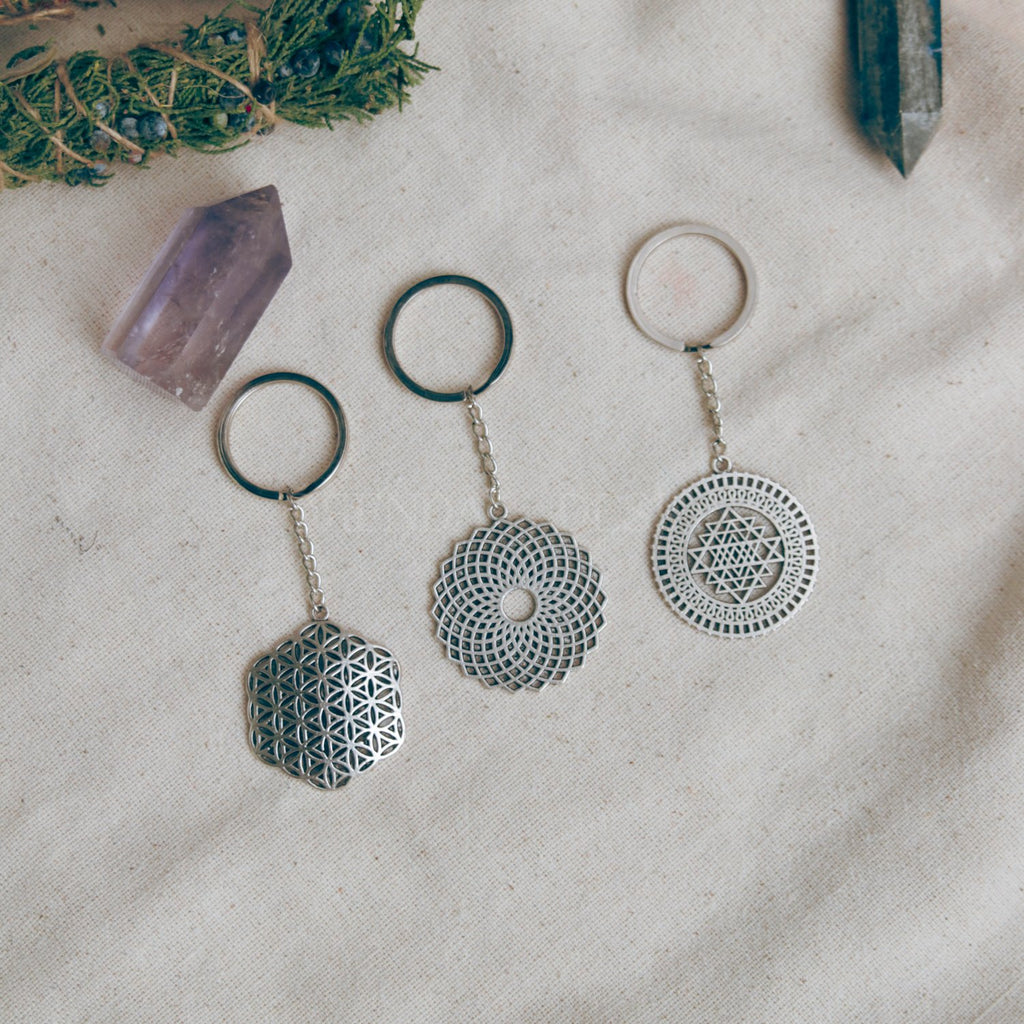3-Piece Silver Flower of Life - Torus - Sriyantra Keychain