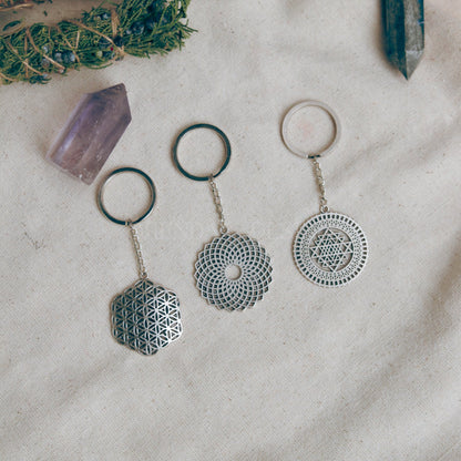 3-Piece Silver Flower of Life - Torus - Sriyantra Keychain