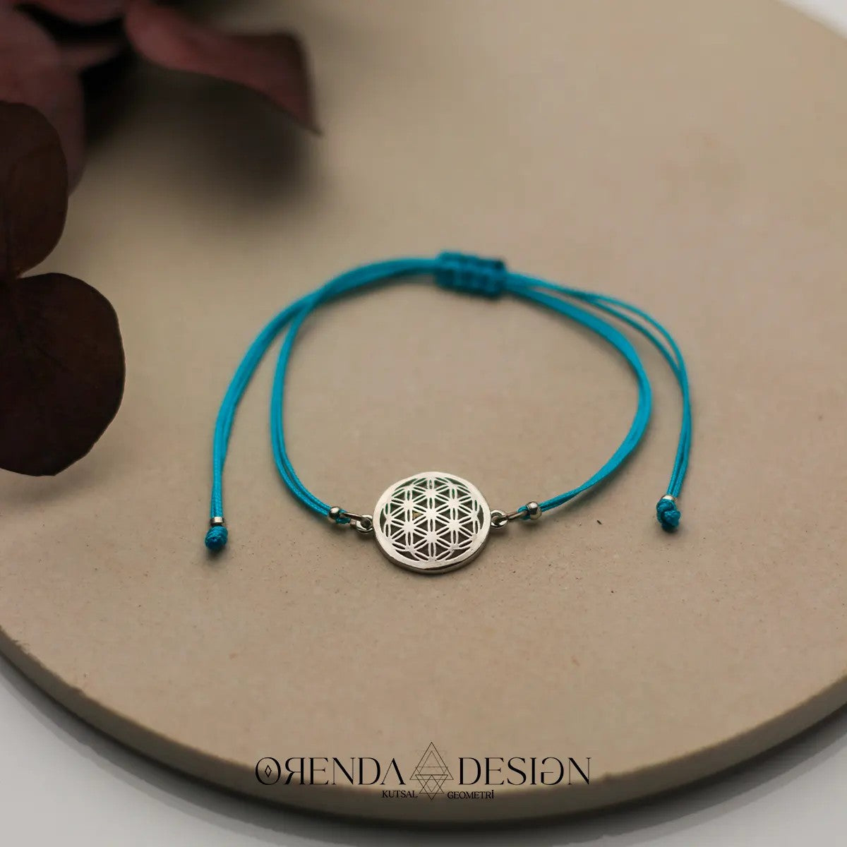 Silver Flower of Life Bracelet Blue Thread No.2