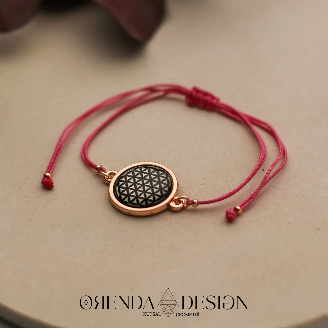 Rose Flower of Life Bracelet Pink Thread Epoxy