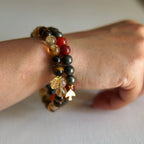 Pyrite - Red Agate and Bird Symbol Natural Stone Bracelet - FIRE ELEMENT