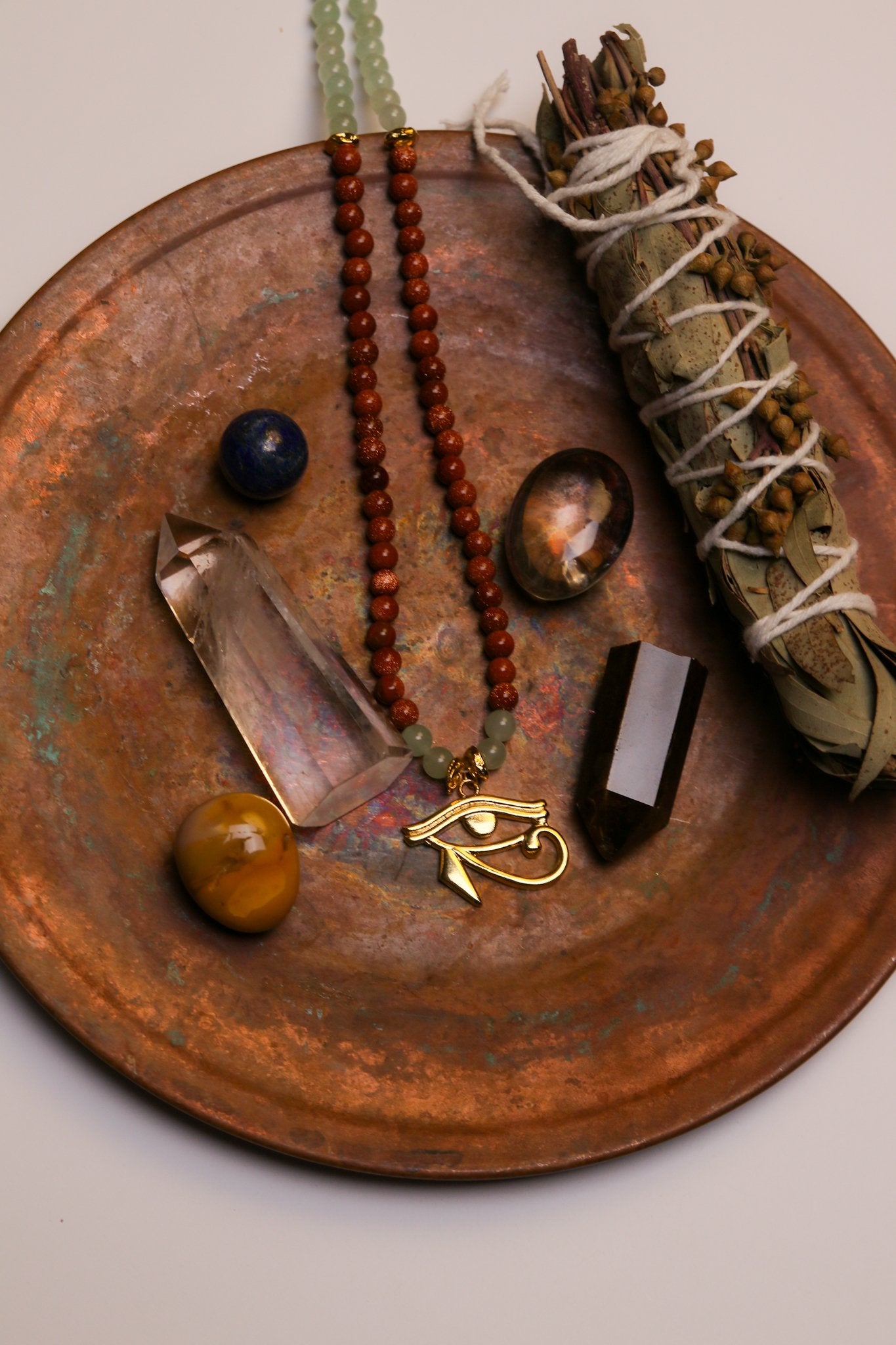 PROTECTION - Eye of Horus - Star Stone - Green Aventurine Natural Stone Necklace