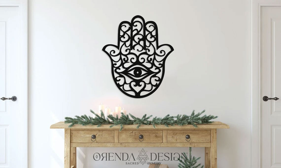 HAMSA (HAND OF MOTHER FATMA) - Painting Wood - Black 