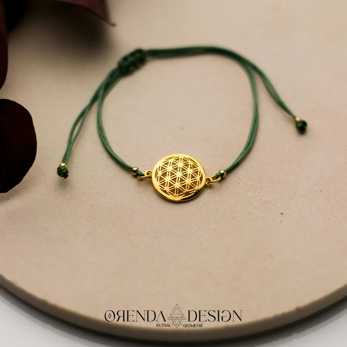 Gold Flower of Life Bracelet Green Thread No.2