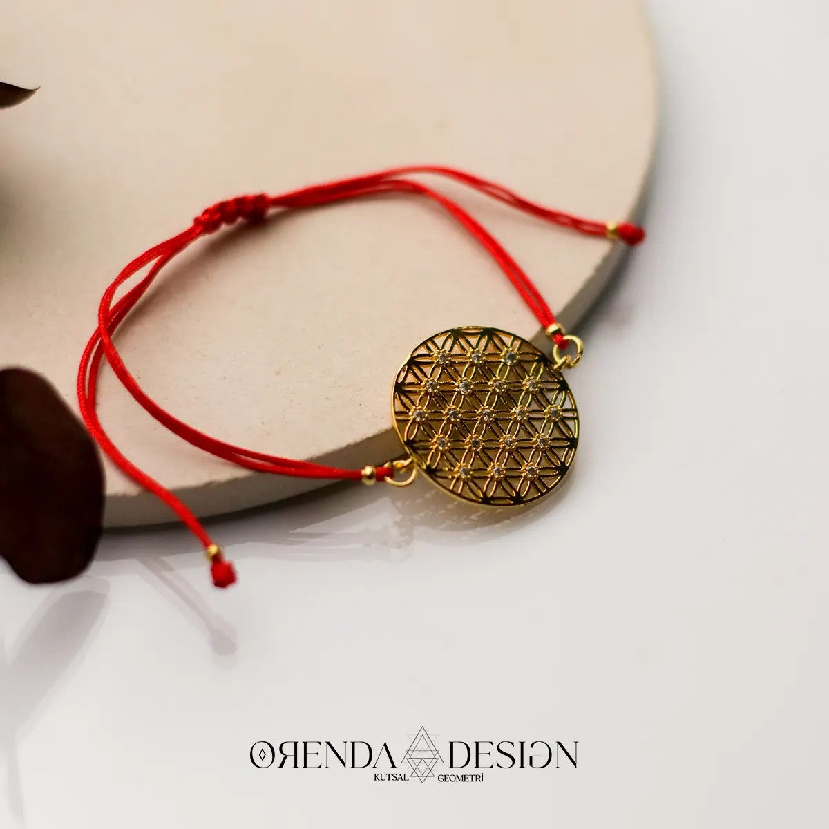 Gold Flower of Life Bracelet with Red String