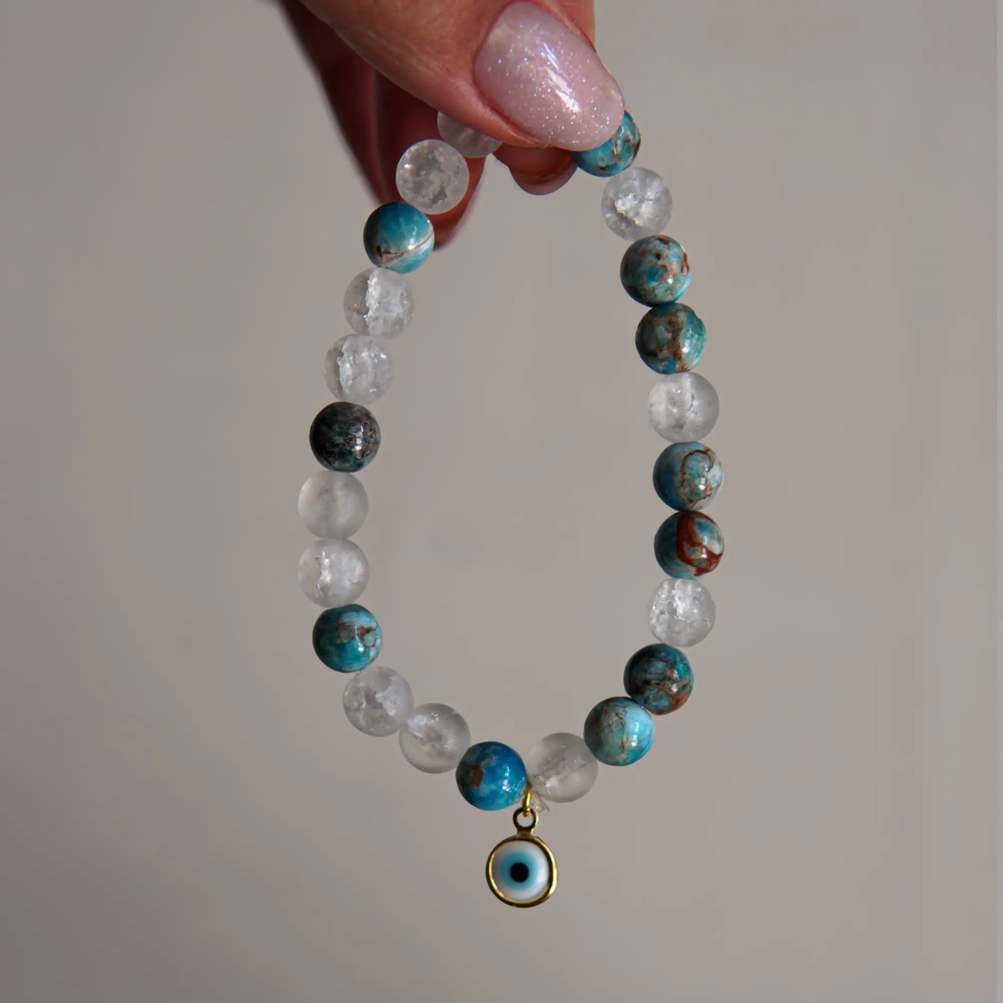 Necef - Apatite and Evil Eye Bead Symbol Natural Stone Bracelet - AIR ELEMENT