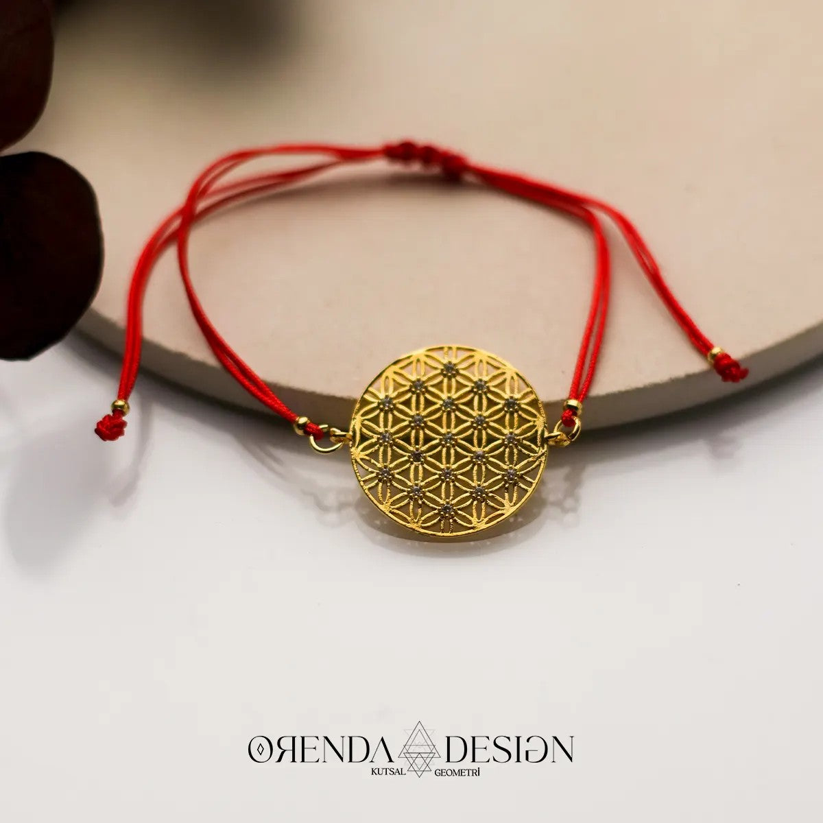 Gold Flower of Life Bracelet with Red String