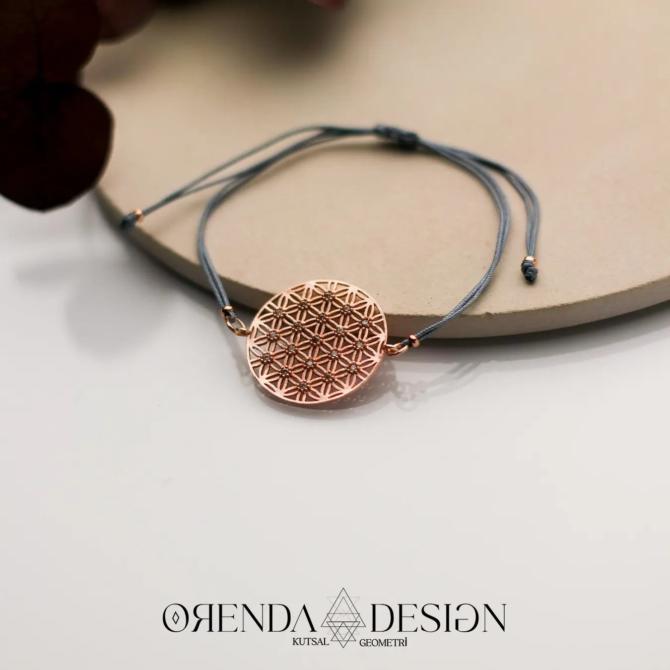 Rose Flower of Life Bracelet Blue Gray Thread