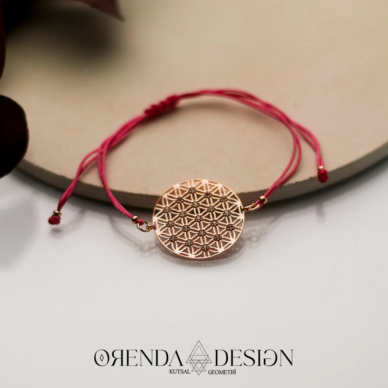 Rose Flower of Life Bracelet with Burgundy Rope