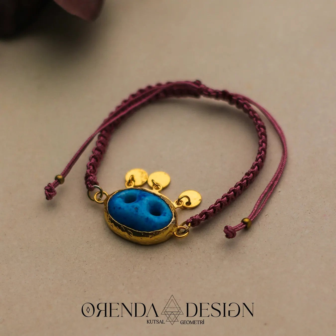 Gold SYRIAN Bracelet with Claret Red Rope