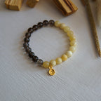 Yellow Calcite - Smoky Quartz and Om Symbol Natural Stone Bracelet - EARTH ELEMENT