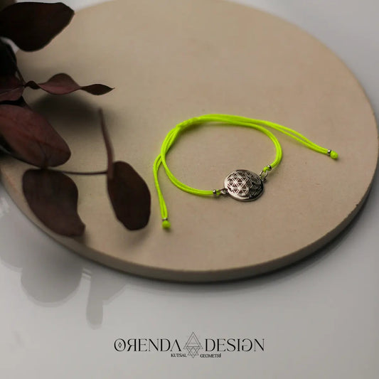 Silver Flower of Life Bracelet Green Thread No.2