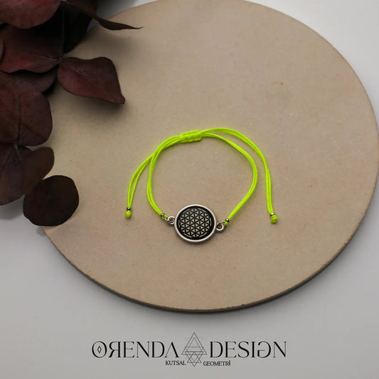 Silver Flower of Life Bracelet Green Thread Epoxy