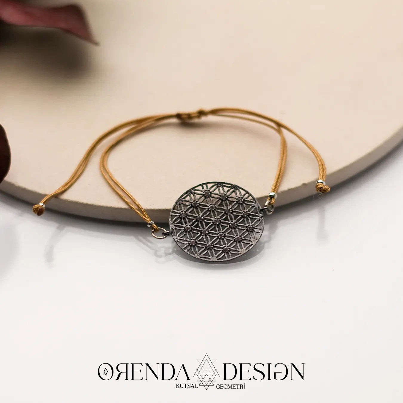 Gray-Silver Flower of Life Bracelet with Brown Thread