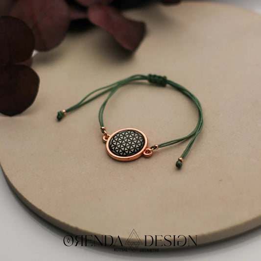 Rose Flower of Life Bracelet Green Thread Epoxy