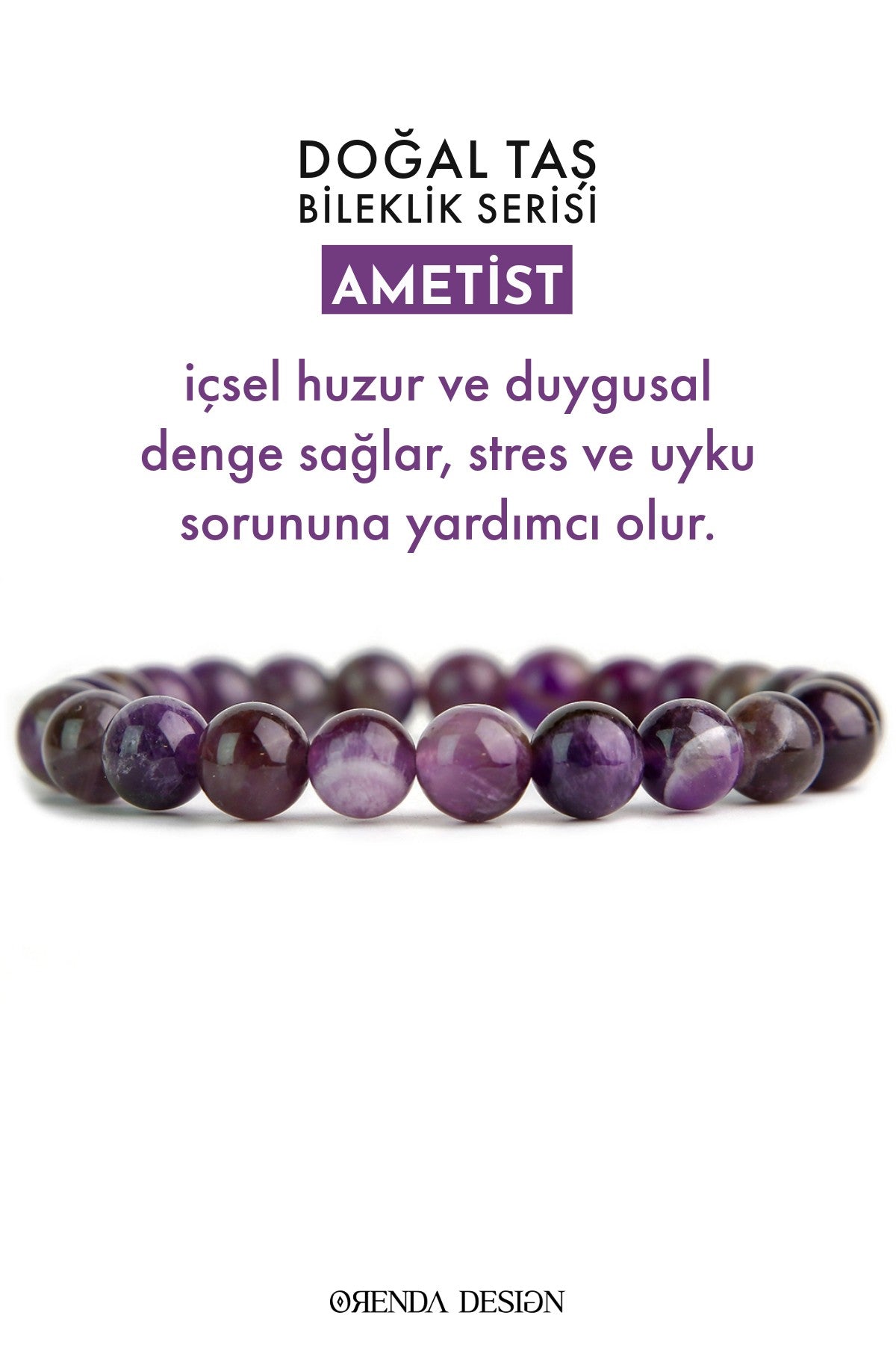 Ametist Taşı Doğal Taş Bileklik (Duygusal Dengenin Taşı)